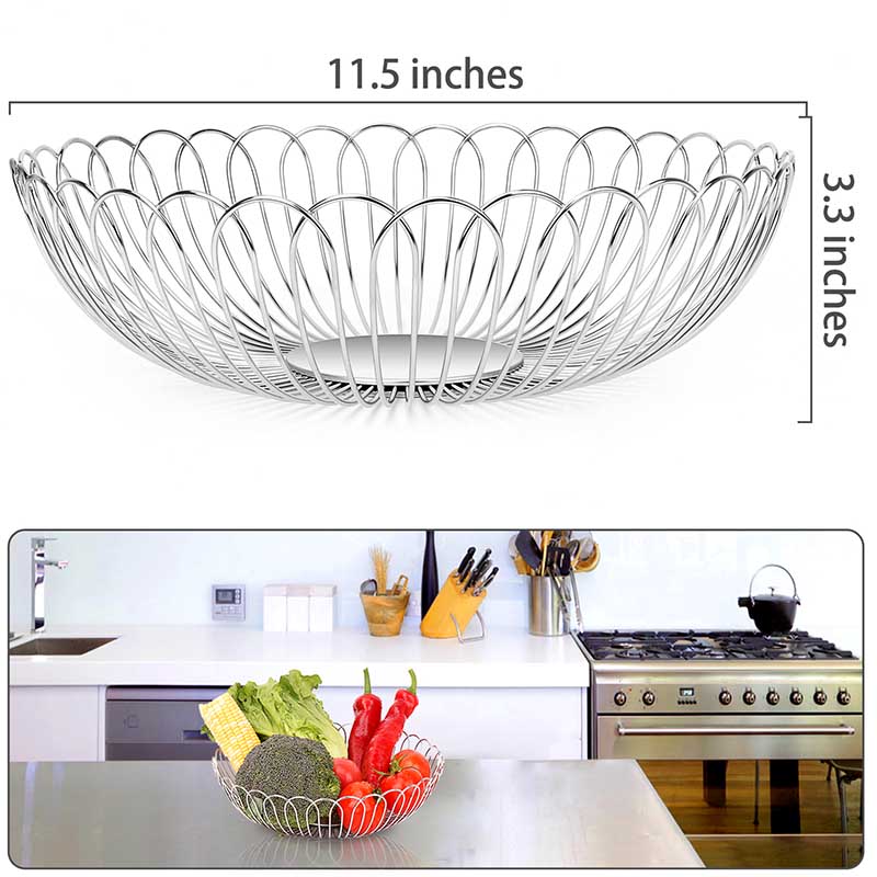 Stainless steel round wire fruit and vegetable bowl