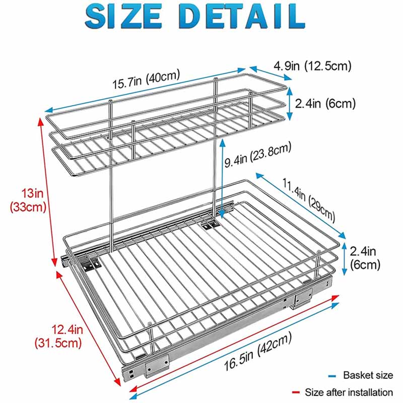 304 stainless steel slide out baskets